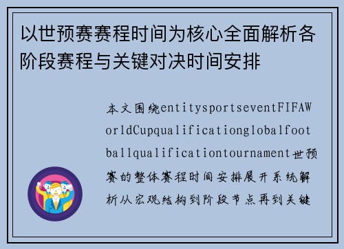以世预赛赛程时间为核心全面解析各阶段赛程与关键对决时间安排